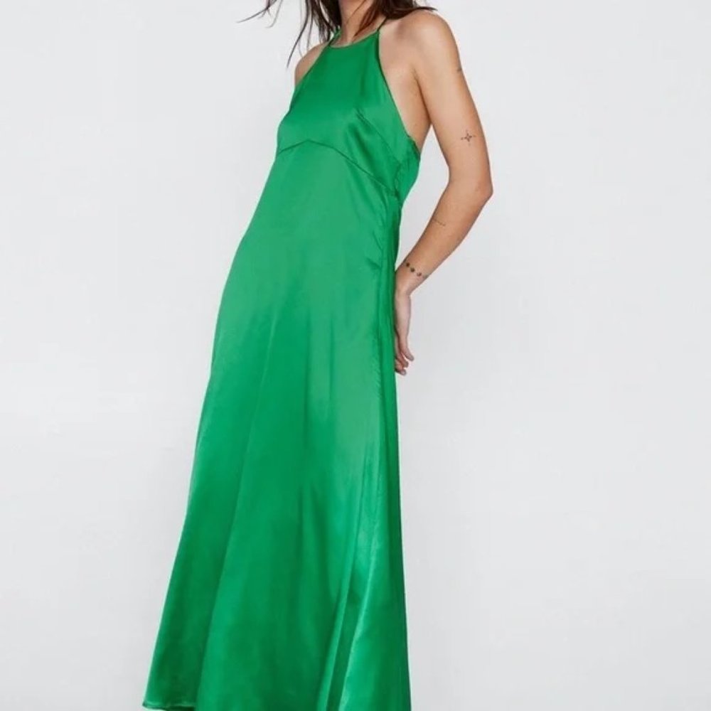 NWT Nasty Gal Petite Satin Halterneck Maxi Dress
